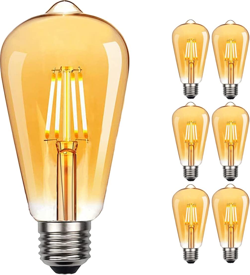 Edison Vintage LED Bulbs – Set of 6 | Warm White Retro Lighting for Home, Café & Restaurant – Nostalgic Ambience with E27 Base