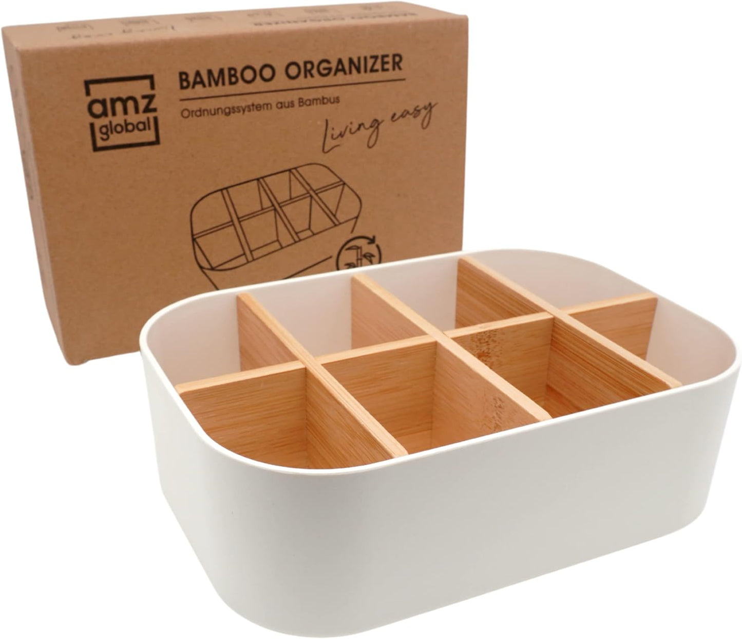 Eco-Friendly Premium Bamboo Organizer – Multi-Purpose Storage Solution for Cosmetics, Desk, Kitchen, Bathroom & More | 8 Compartments, Non-Slip, Plastic-Free Design