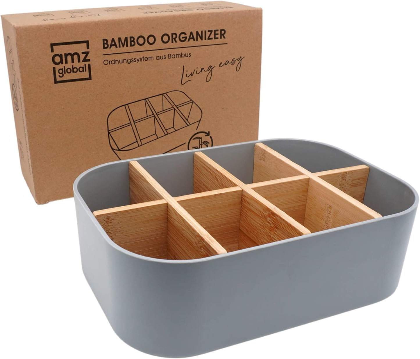 Eco-Friendly Premium Bamboo Organizer – Multi-Purpose Storage Solution for Cosmetics, Desk, Kitchen, Bathroom & More | 8 Compartments, Non-Slip, Plastic-Free Design