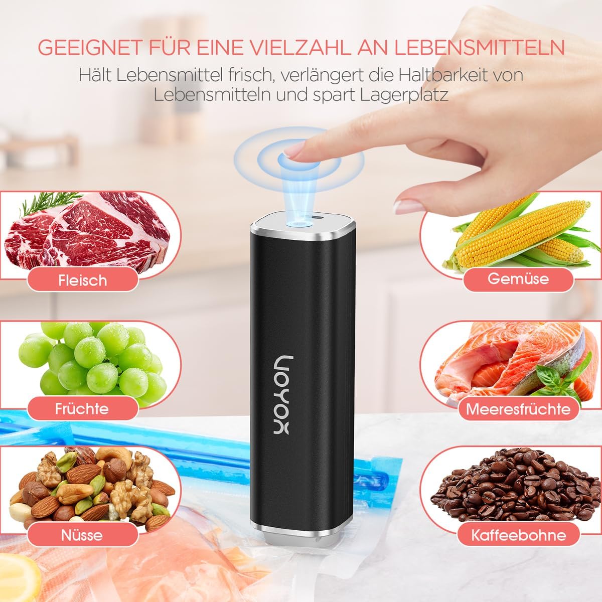 VOYOR Portable Handheld Vacuum Sealer – Rechargeable, Wireless & Automatic, Includes 5 Bags