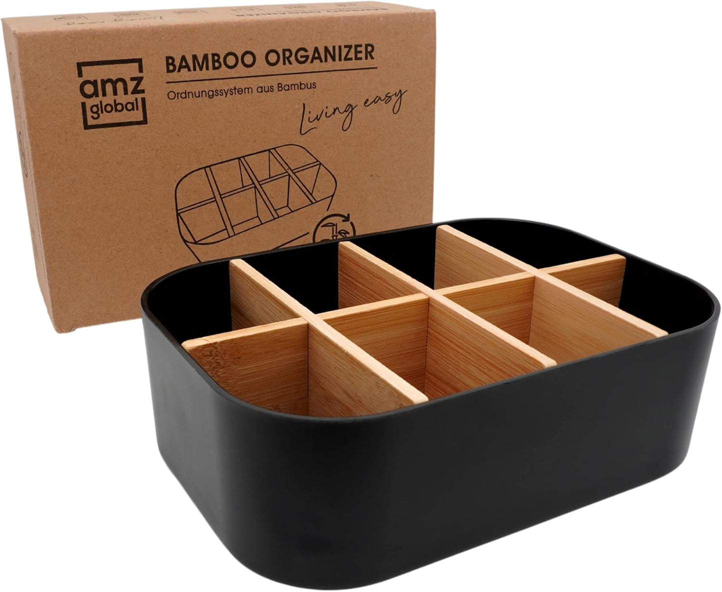 Eco-Friendly Premium Bamboo Organizer – Multi-Purpose Storage Solution for Cosmetics, Desk, Kitchen, Bathroom & More | 8 Compartments, Non-Slip, Plastic-Free Design