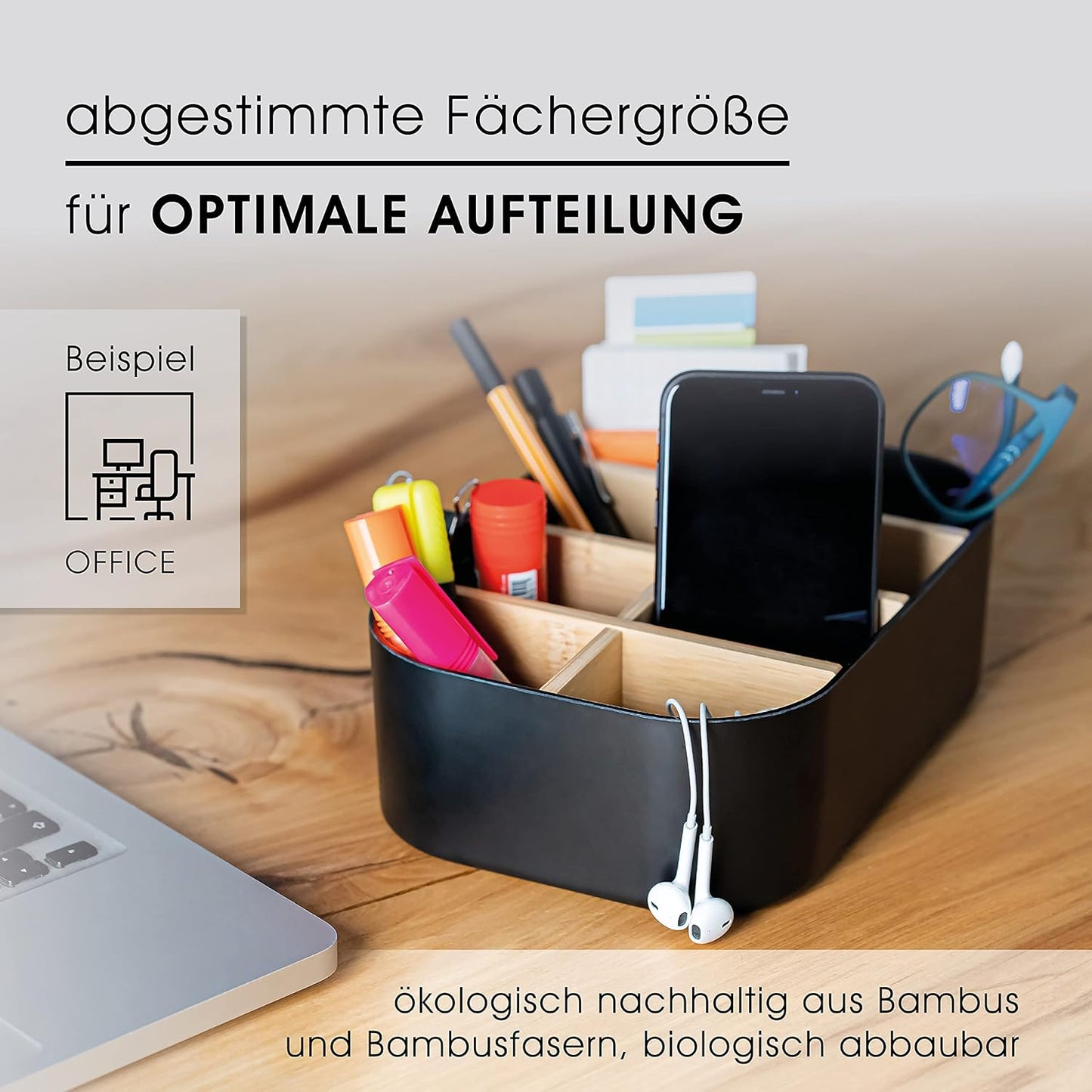 Eco-Friendly Premium Bamboo Organizer – Multi-Purpose Storage Solution for Cosmetics, Desk, Kitchen, Bathroom & More | 8 Compartments, Non-Slip, Plastic-Free Design