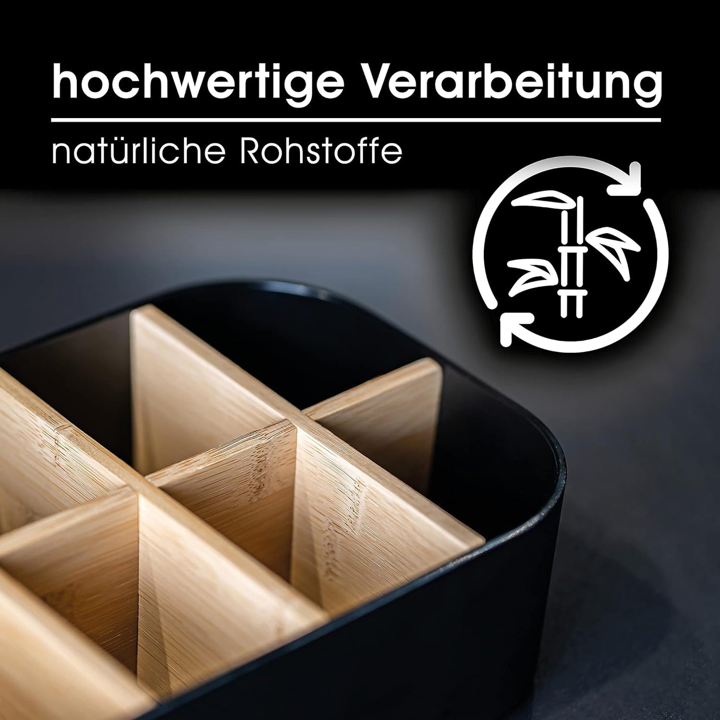 Eco-Friendly Premium Bamboo Organizer – Multi-Purpose Storage Solution for Cosmetics, Desk, Kitchen, Bathroom & More | 8 Compartments, Non-Slip, Plastic-Free Design