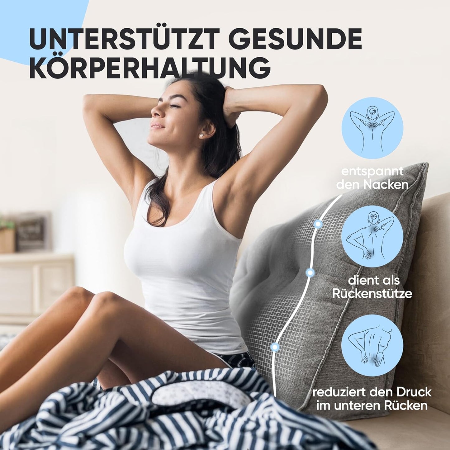 Björn & Schiller Backrest Pillow – Gray | Cozy Support for Bed & Sofa | Wedge Cushion with Washable Cover