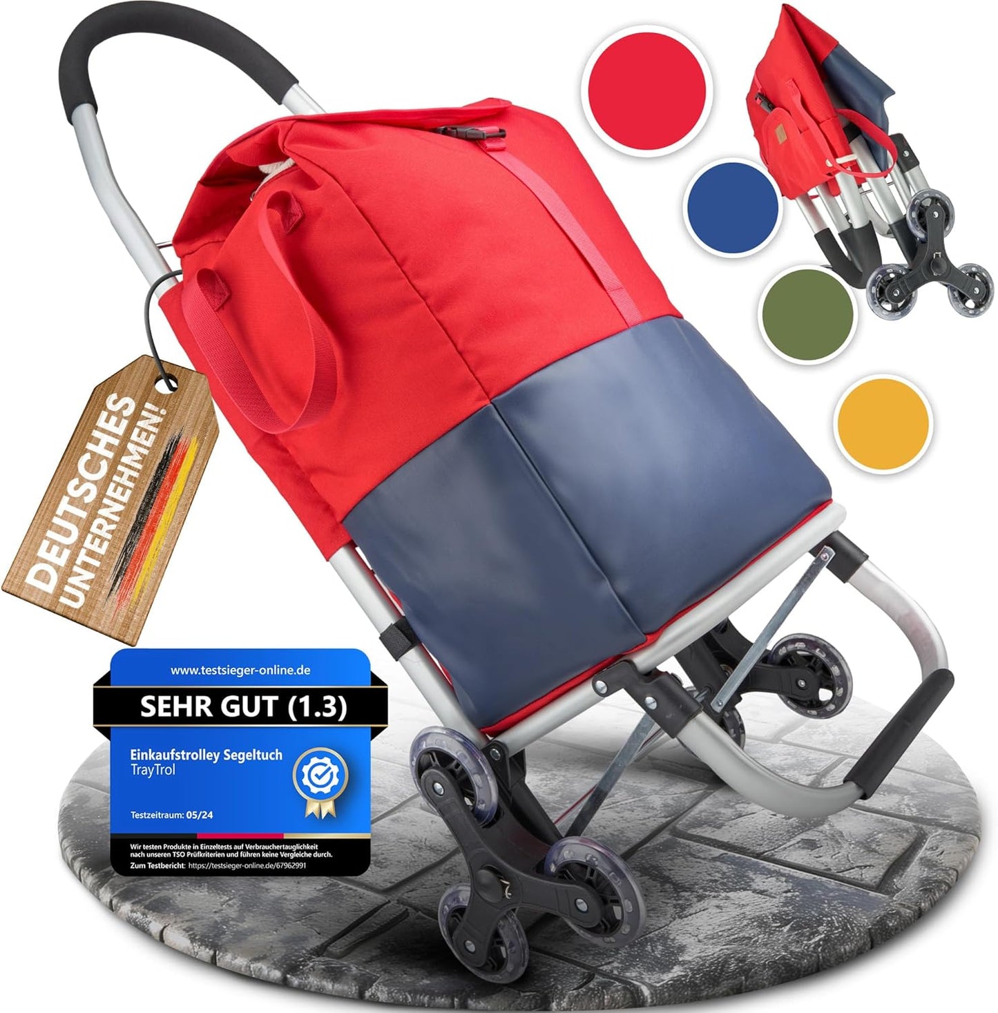 TrayTrol Folding Shopping Trolley with Stair Runner – Shopping without Towing – Shopping Trolley, Trolley Shopper, Shopping Bag Wheels, Hackenporsche, Shopping Trolley Bag