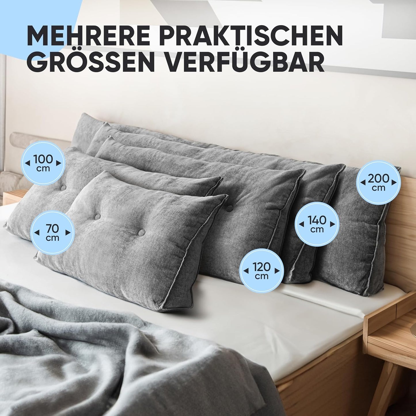 Björn & Schiller Backrest Pillow – Gray | Cozy Support for Bed & Sofa | Wedge Cushion with Washable Cover