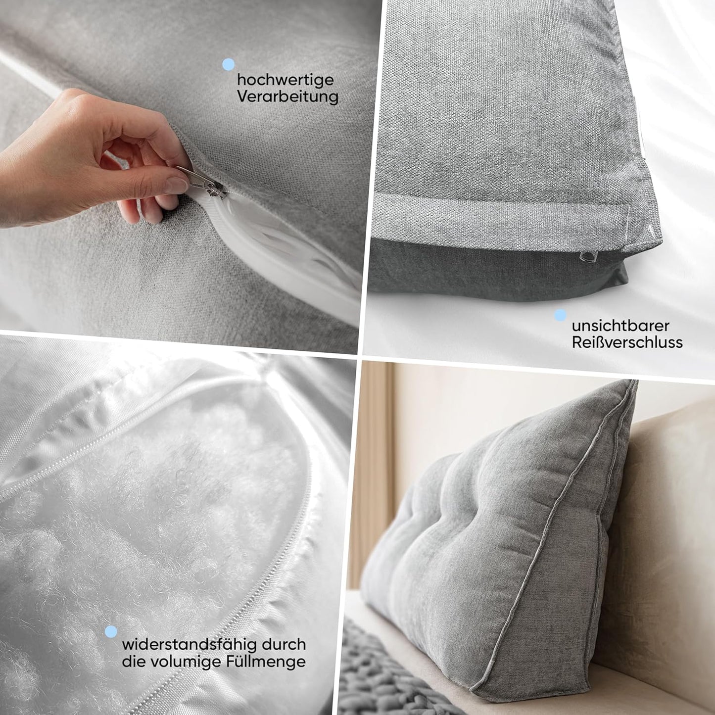 Björn & Schiller Backrest Pillow – Gray | Cozy Support for Bed & Sofa | Wedge Cushion with Washable Cover