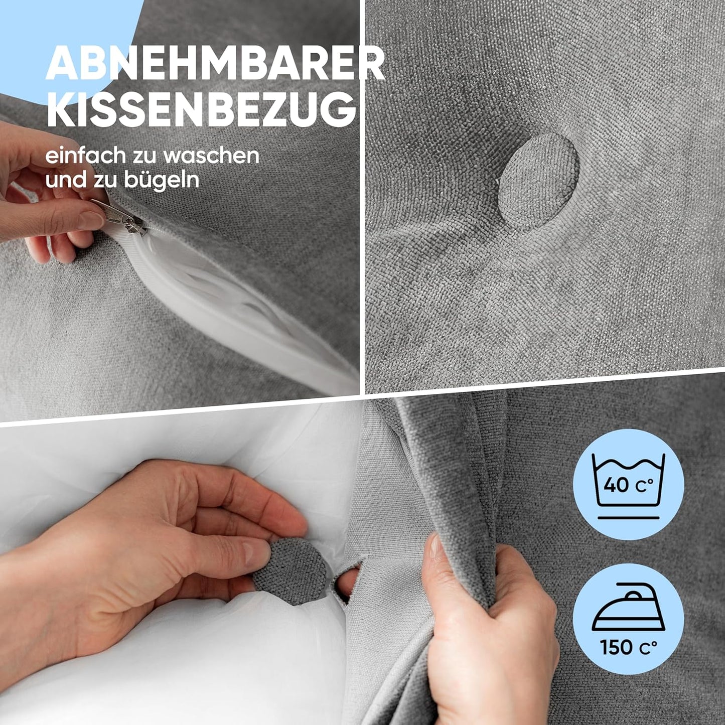 Björn & Schiller Backrest Pillow – Gray | Cozy Support for Bed & Sofa | Wedge Cushion with Washable Cover