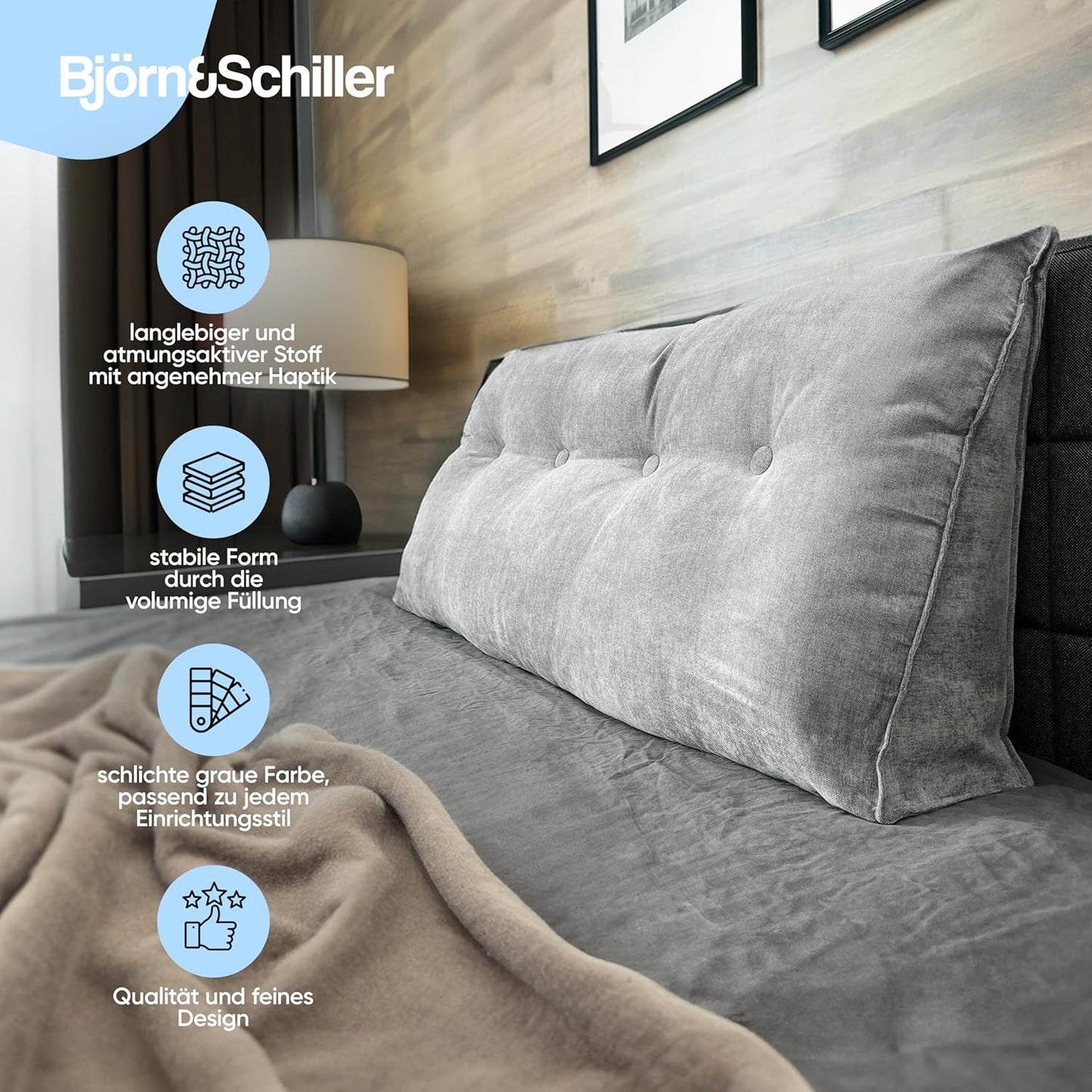 Björn & Schiller Backrest Pillow – Gray | Cozy Support for Bed & Sofa | Wedge Cushion with Washable Cover