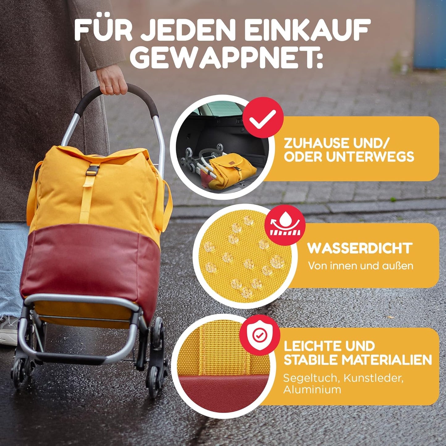 TrayTrol Folding Shopping Trolley with Stair Runner – Shopping without Towing – Shopping Trolley, Trolley Shopper, Shopping Bag Wheels, Hackenporsche, Shopping Trolley Bag