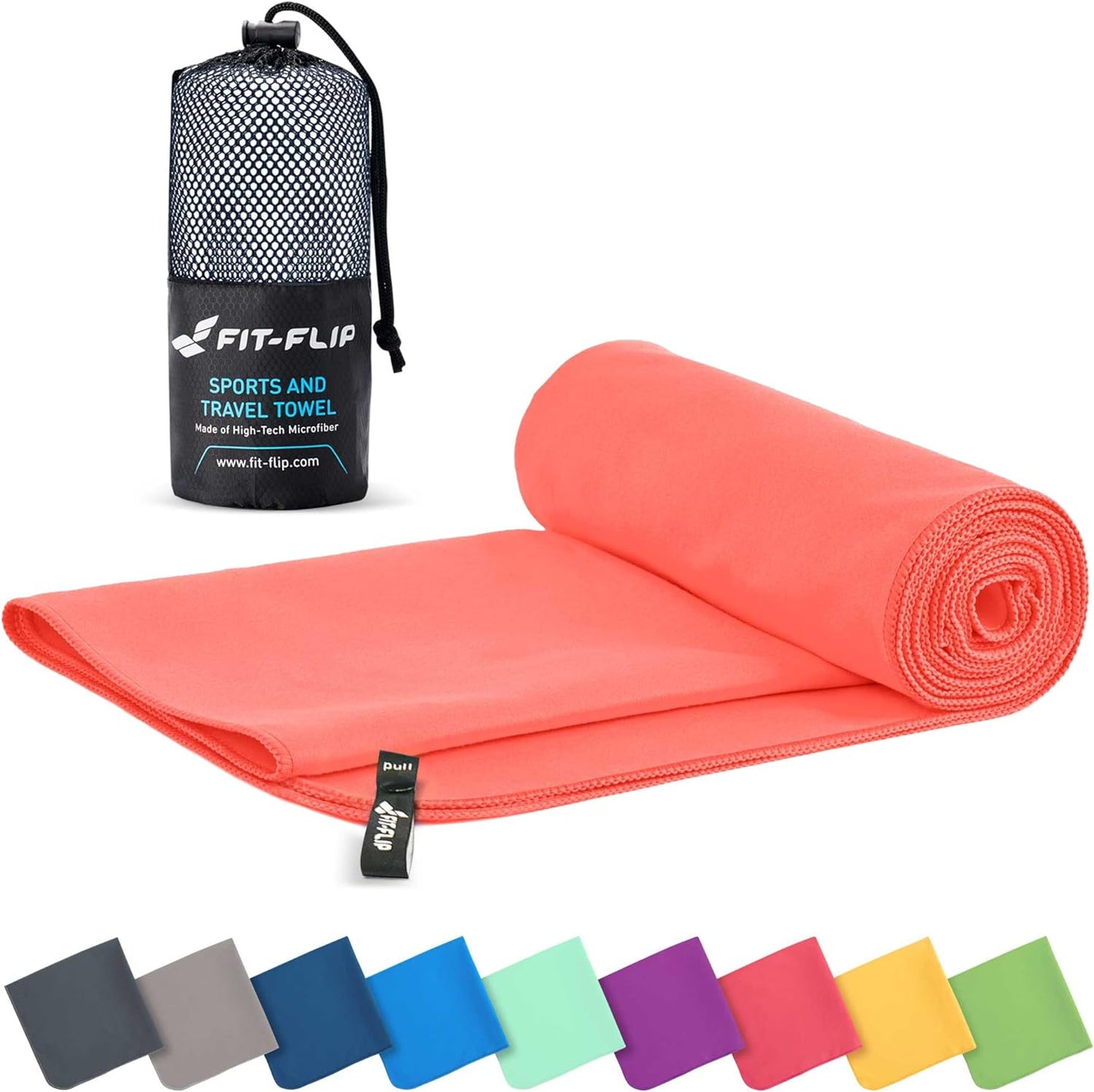 Fit-Flip Microfibre Towel, Compact, Ideal as a Sports Towel, Travel Towel, Beach Towel, Quick-Drying and Lightweight, Large Bath Towel, Sports, Fitness, Sauna