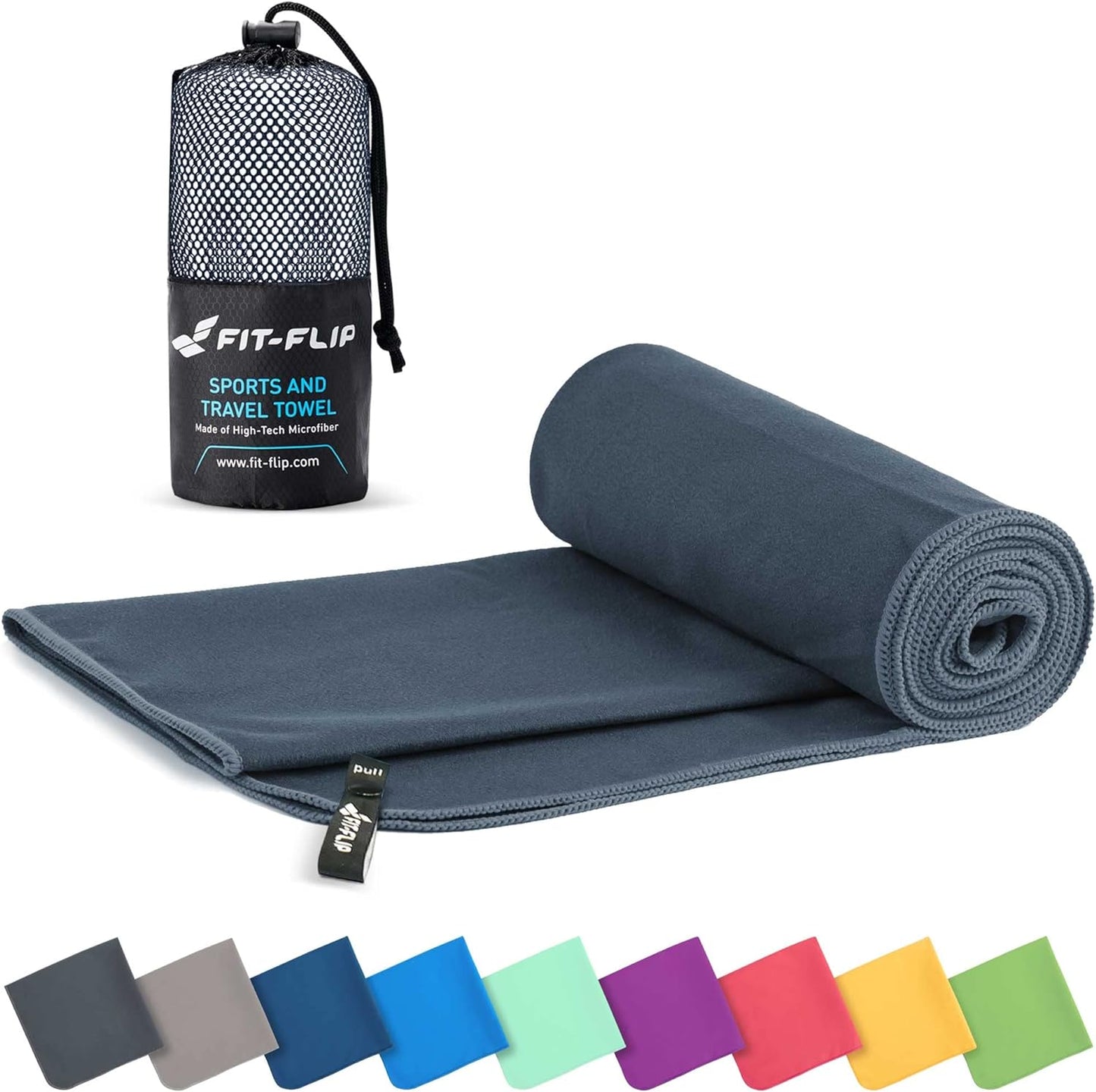 Fit-Flip Microfibre Towel, Compact, Ideal as a Sports Towel, Travel Towel, Beach Towel, Quick-Drying and Lightweight, Large Bath Towel, Sports, Fitness, Sauna