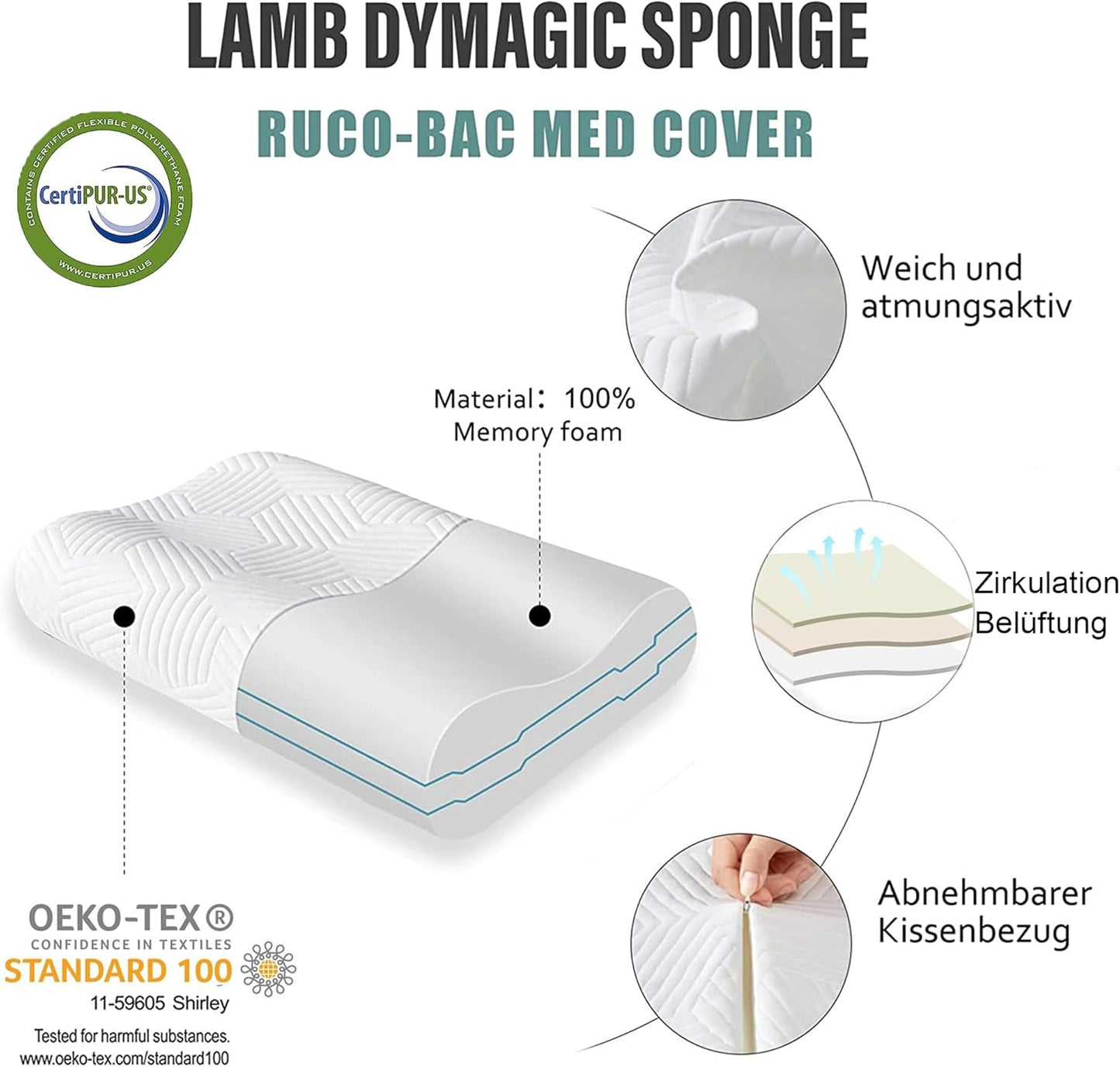 LAMB – Adjustable Memory Foam Pillow | Ergonomic Neck Support | Washable Cover | Allergy-Friendly | For Back & Side Sleepers