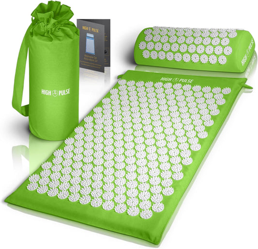 High Pulse® Acupressure Set + 5 rings + poster - acupressure mat and cushion stimulates blood circulation and releases tension