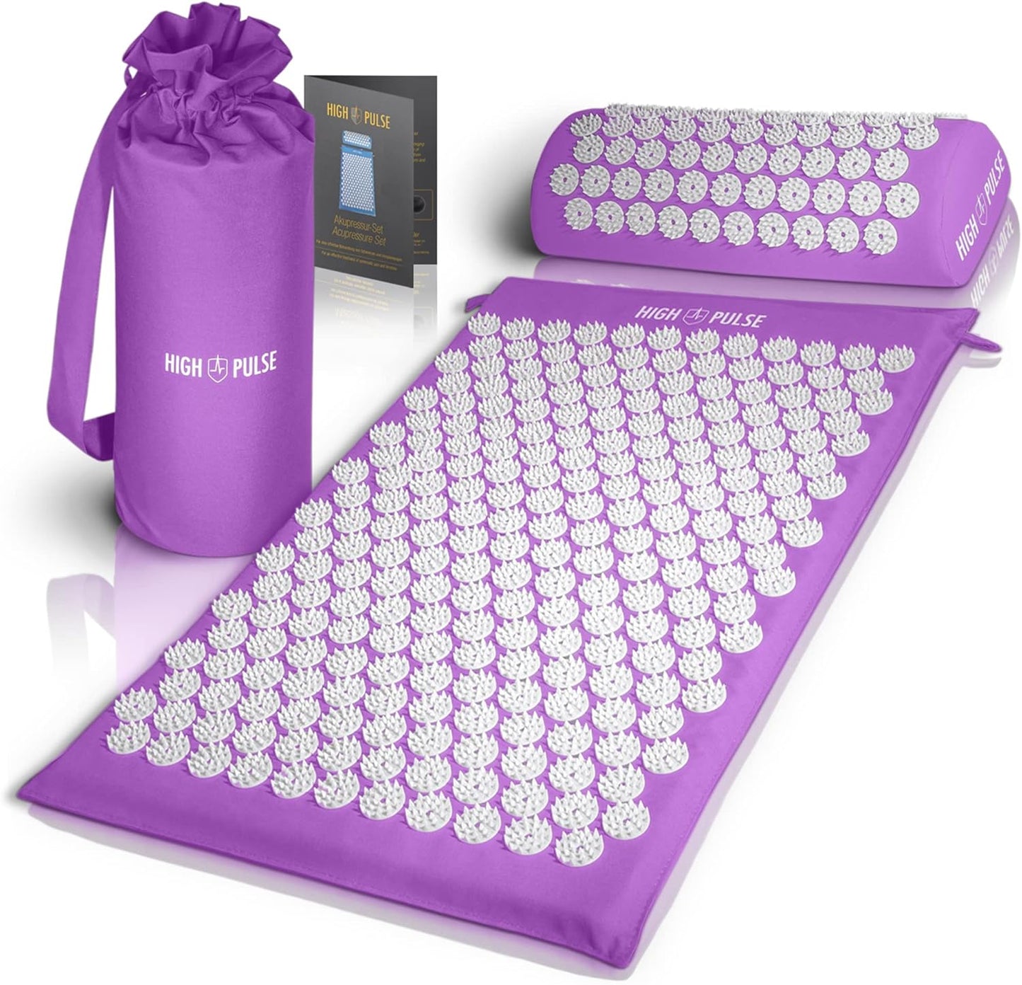 High Pulse® Acupressure Set + 5 rings + poster - acupressure mat and cushion stimulates blood circulation and releases tension