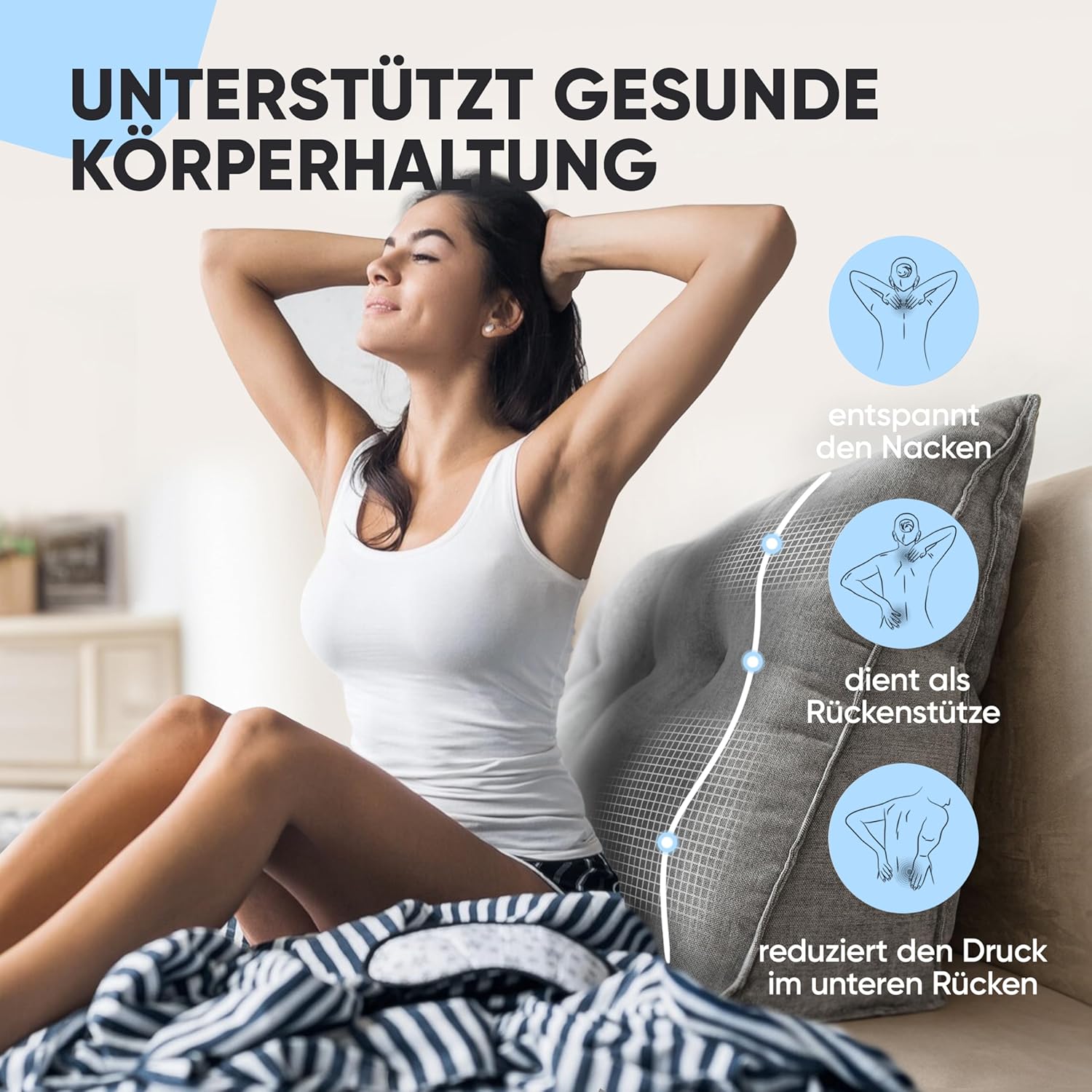 Björn & Schiller Backrest Pillow – Gray | Cozy Support for Bed & Sofa | Wedge Cushion with Washable Cover