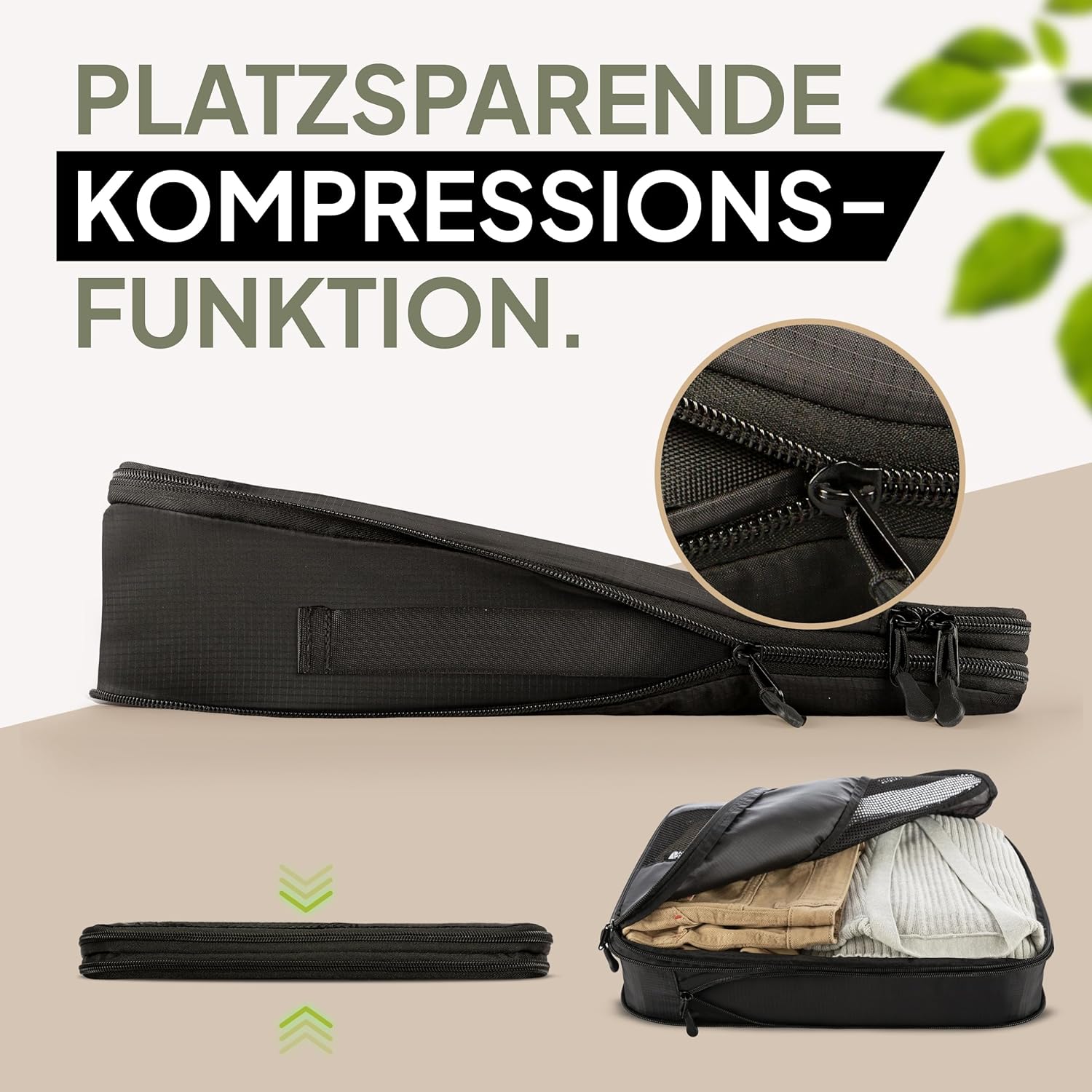 ® Packing Cubes Mit Kompression 6-Teilig - Packtaschen Set Aus Recyceltem Material - Leichte Organizer Für Rucksack & Koffer - Inkl. Packwürfel Für Nasse Wäsche & Beutel (Schwarz)