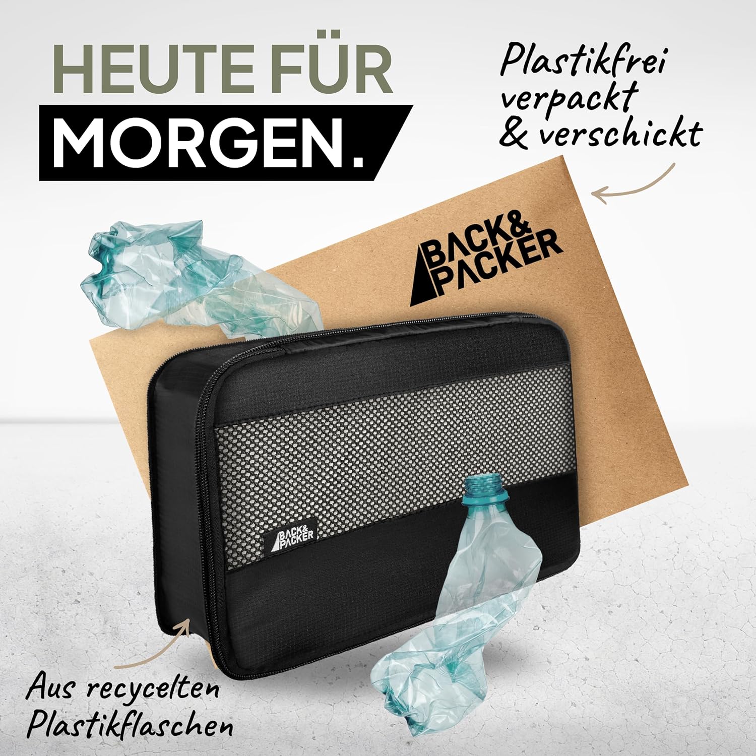 ® Packing Cubes Mit Kompression 6-Teilig - Packtaschen Set Aus Recyceltem Material - Leichte Organizer Für Rucksack & Koffer - Inkl. Packwürfel Für Nasse Wäsche & Beutel (Schwarz)