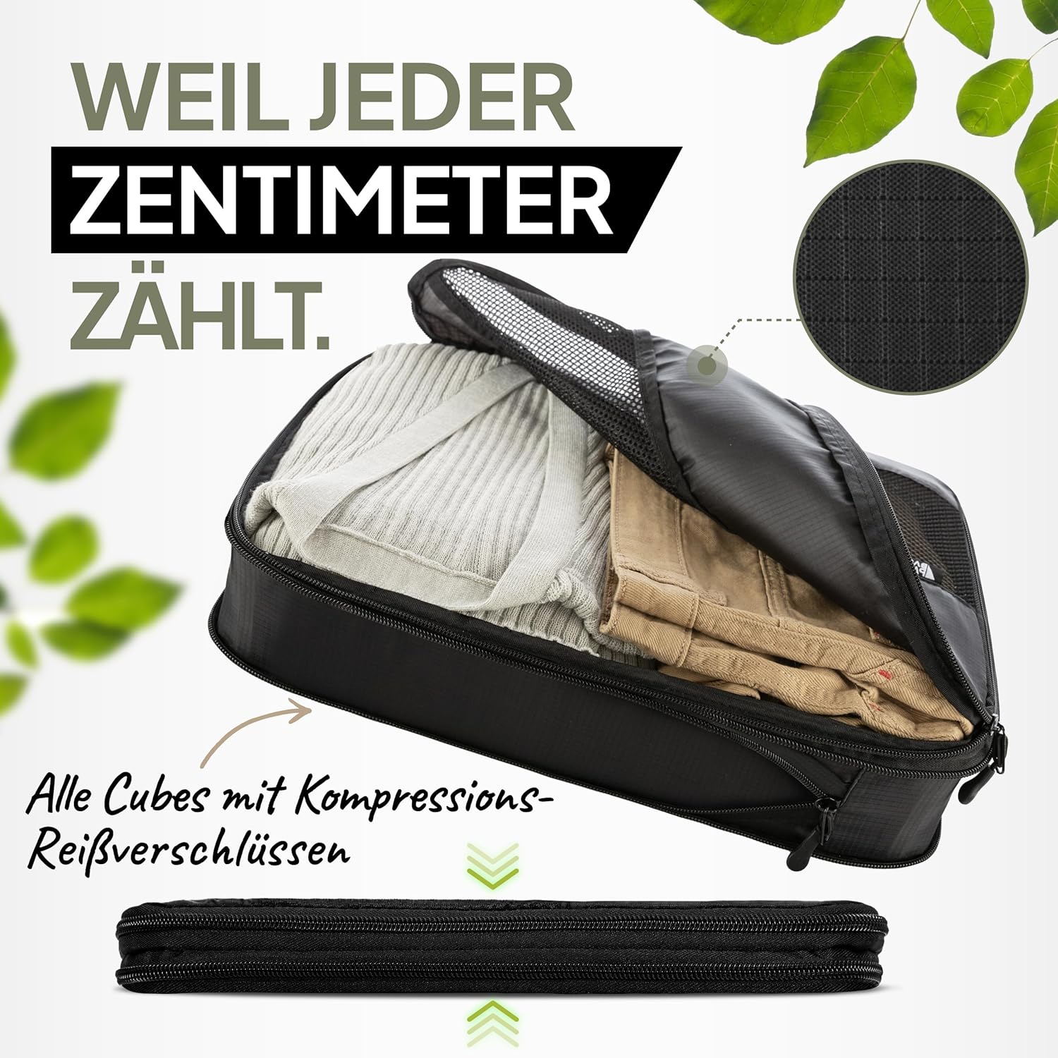 ® Packing Cubes Mit Kompression 6-Teilig - Packtaschen Set Aus Recyceltem Material - Leichte Organizer Für Rucksack & Koffer - Inkl. Packwürfel Für Nasse Wäsche & Beutel (Schwarz)