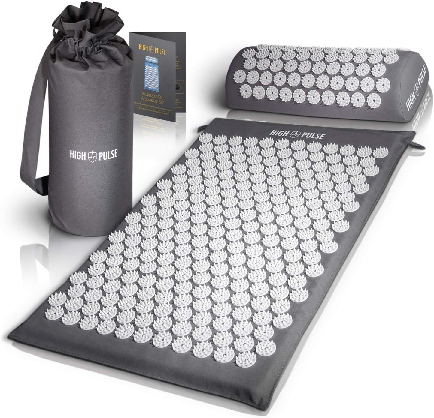 High Pulse® Acupressure Set + 5 rings + poster - acupressure mat and cushion stimulates blood circulation and releases tension