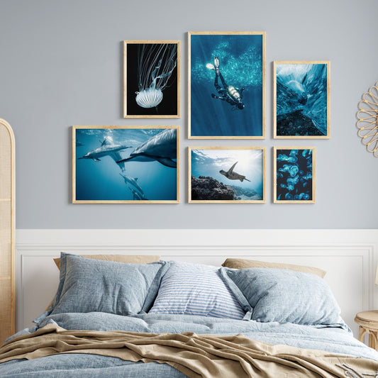 Poster Unterwasser Welt Taucher Schildkröte I Wandbilder Wohnzimmer & Schlafzimmer I Deko Print Bilder I ohne Rahmen-0
